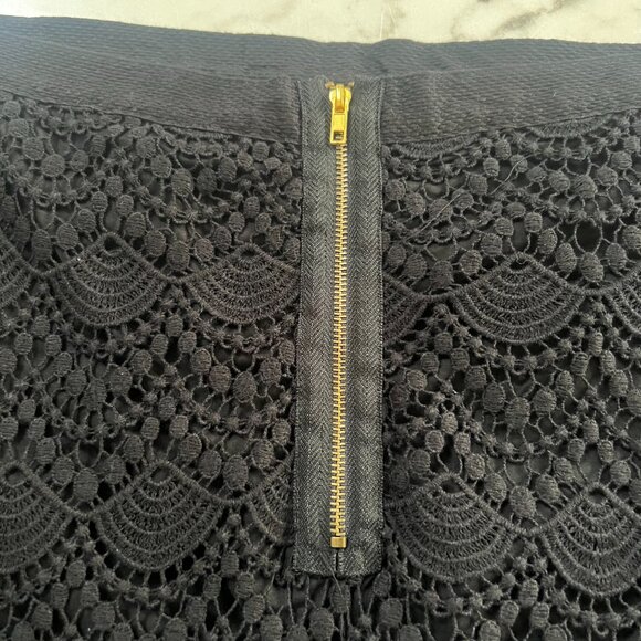 $79 MNG by Mango Black Lace Skirt Women’s Medium Lined Cotton, Zip Back, Elegant - Picture 4 of 8
